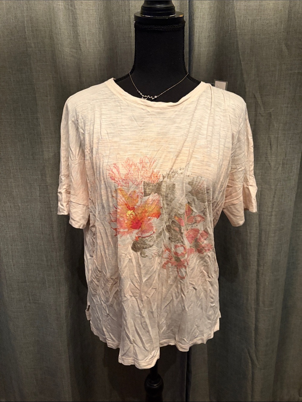 J. Jill Relaxed White Floral Short-Sleeve Tee - Casual Crewneck